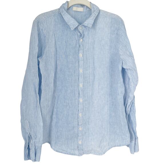 CP Shades Linen Pinstripe Romy Button Down Shirt Top Blue White Size Medium - Picture 4 of 8